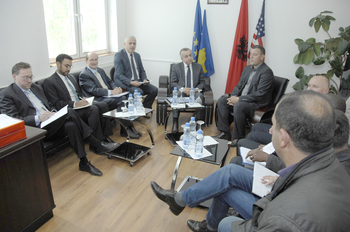 SRSG Zahir Tanin(left), DSRSG Christopher Coleman(second left), and the UNMIK meeting with Mayor Burim Berisha (right). 2016©UNMIK Photo by: Arton Muçolli