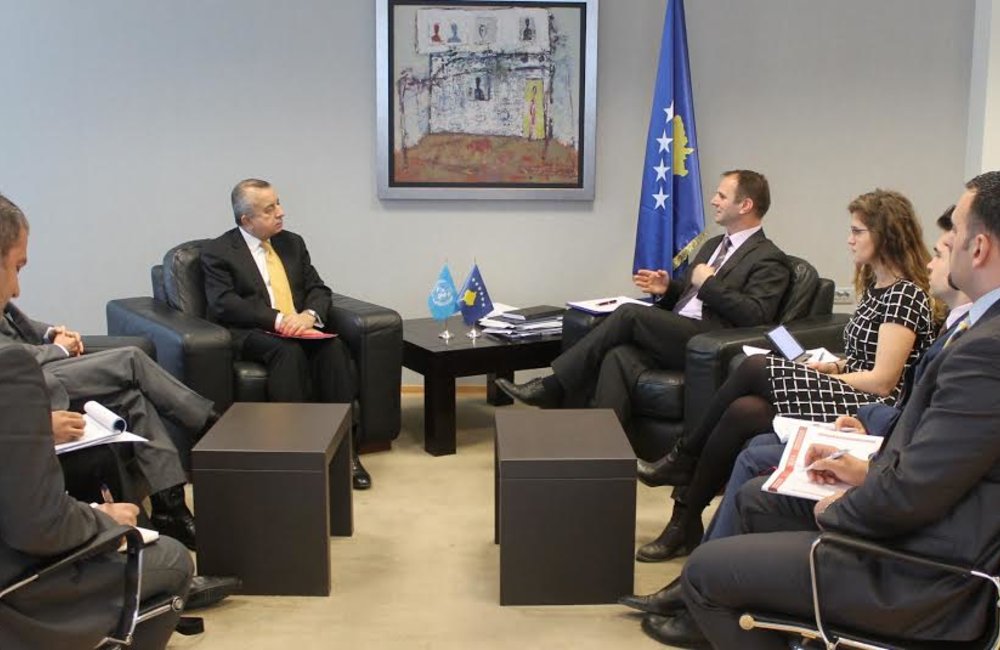 12 February 2016, Pristina - The Special Representative of the Secretary-General, Zahir Tanin, accompanied by Deputy Special Representative of the Secretary-General Christopher Colman, was received by Minister of Justice, Hajredin Kuci. They discussed the government’s priorities, and how the international community can best support them. 