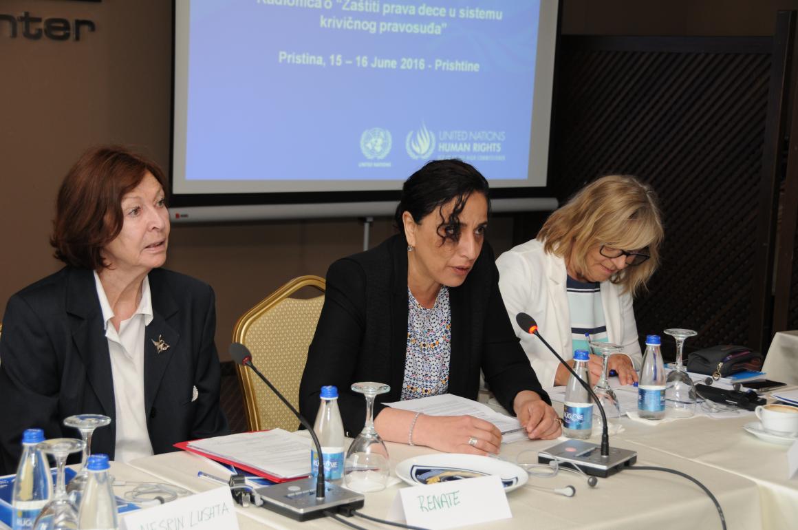 Miriam Ghalmi (middle), the head of UNMIK Human Rights Office speaking at the workshop - 2016©UNMIK Photo by: Arton Muçolli 